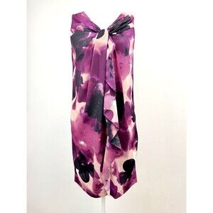 Ann Taylor Loft Petite Purple Floral Shift Dress Bow Neck Sleeveless 0P